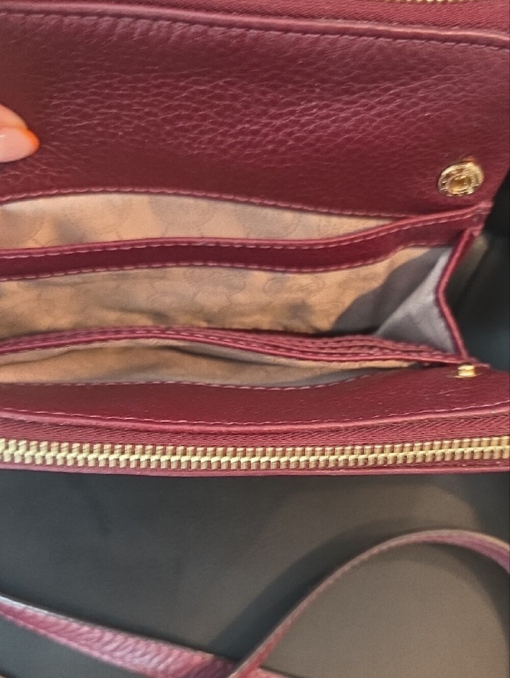 Michael Kors Wine Leather Crossbody with Gold MK Emblem - Picture 2 of 7